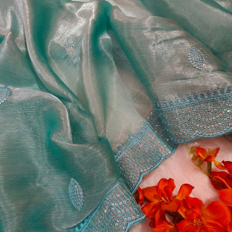 Chiffon Shimmer Sea Green Saree