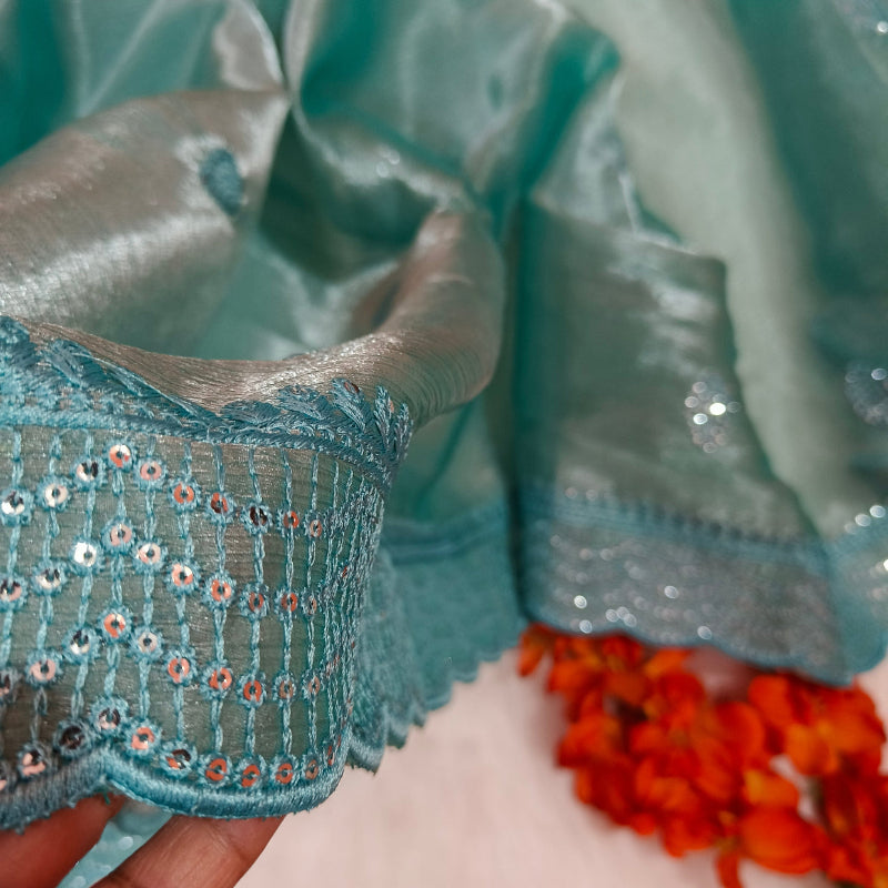 Chiffon Shimmer Sea Green Saree