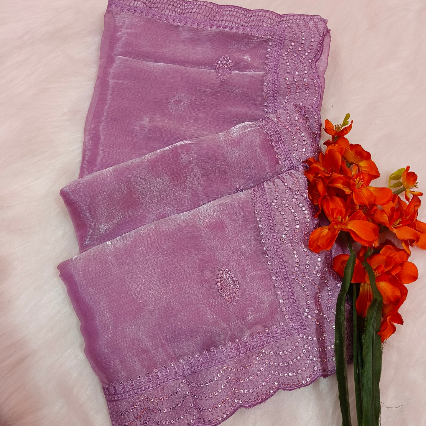Chiffon Shimmer Lavender Saree