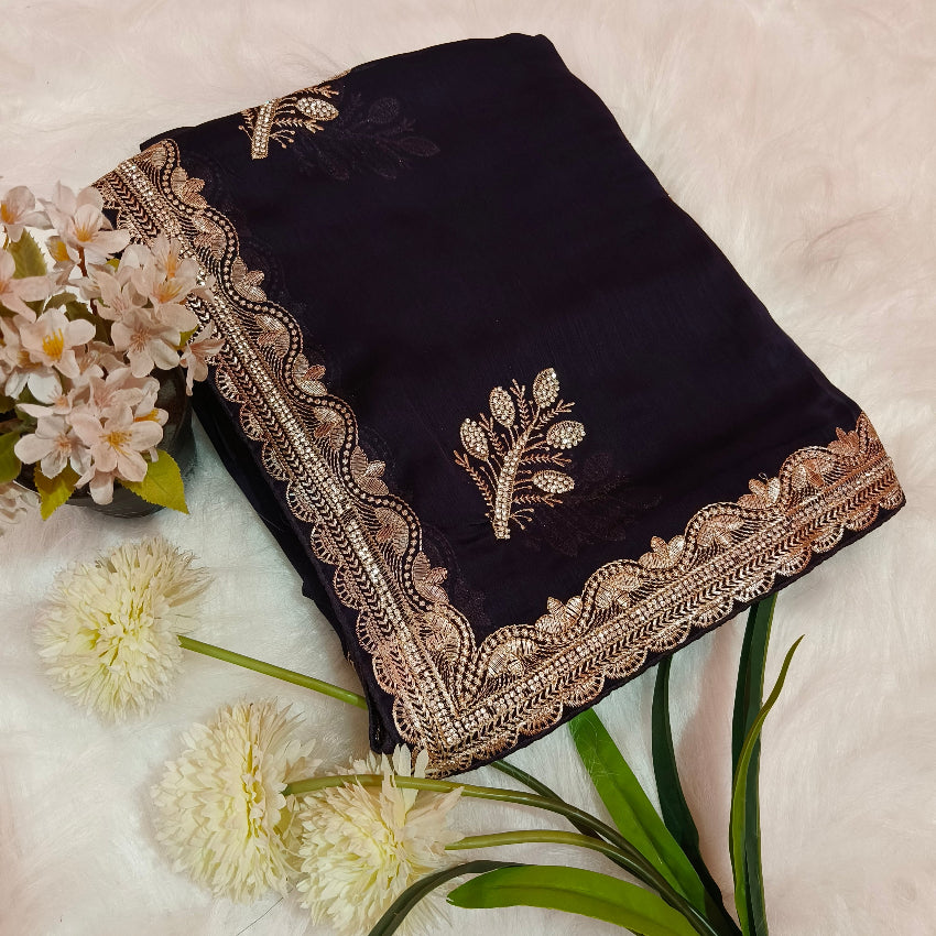 Purple Chiffon Embroidery Saree
