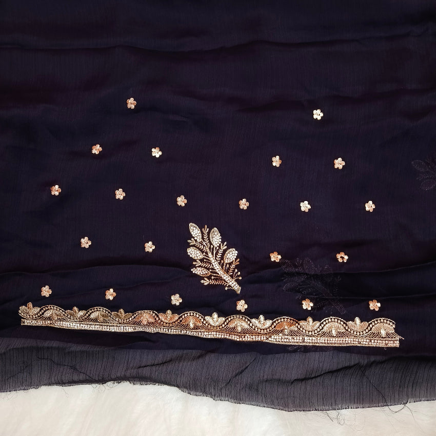 Purple Chiffon Embroidery Saree