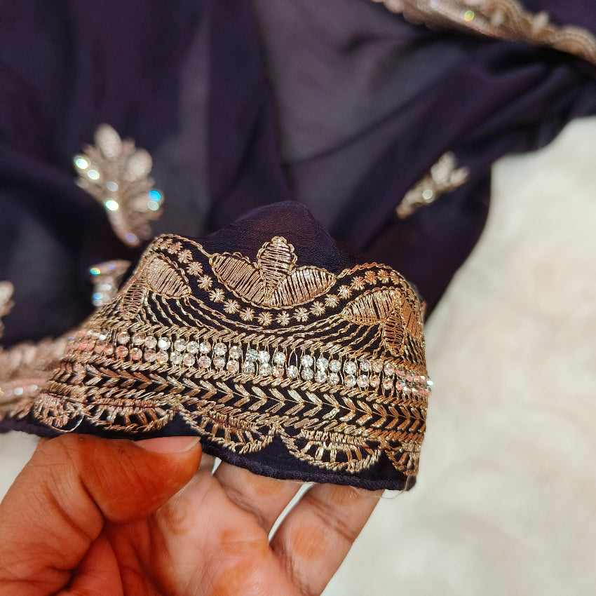Purple Chiffon Embroidery Saree