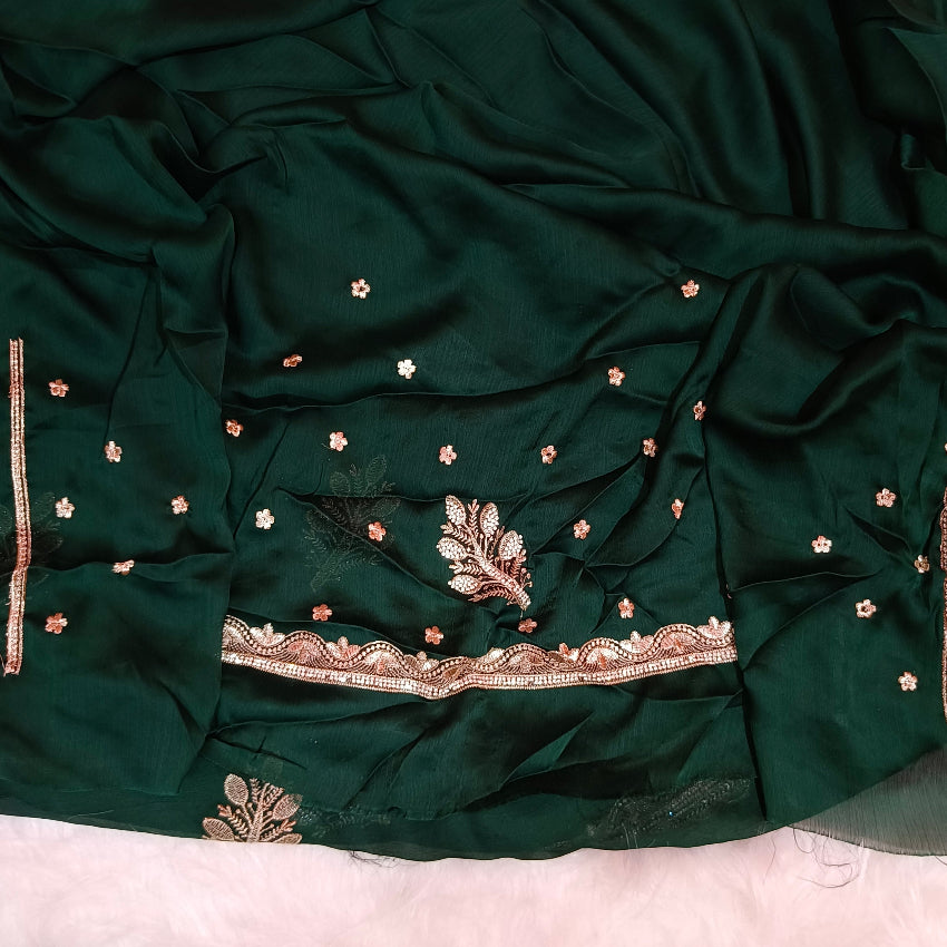 Dark Green Chiffon Embroidery Saree