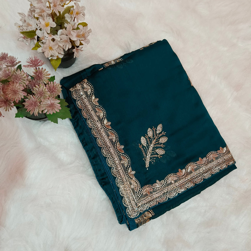 Teal Blue Chiffon Saree
