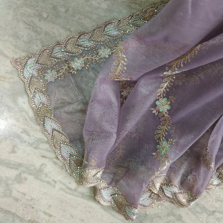Lavender Net Embroidered Saree