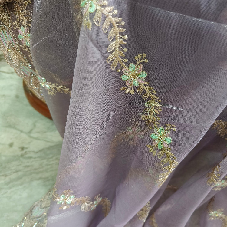Lavender Net Embroidered Saree