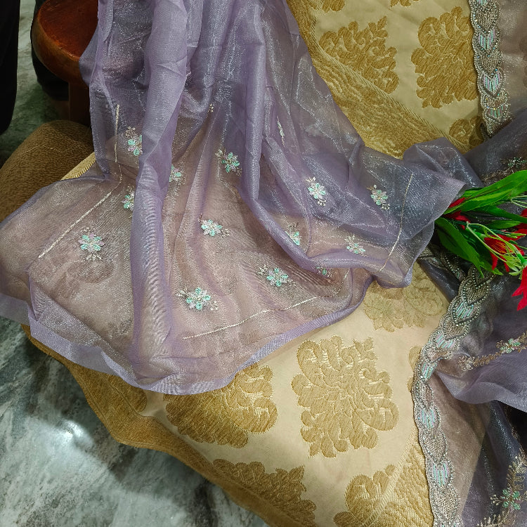 Lavender Net Embroidered Saree