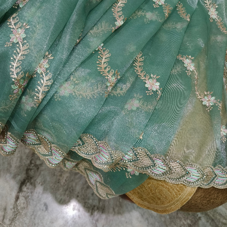 Sea Green Net Embroidered Saree