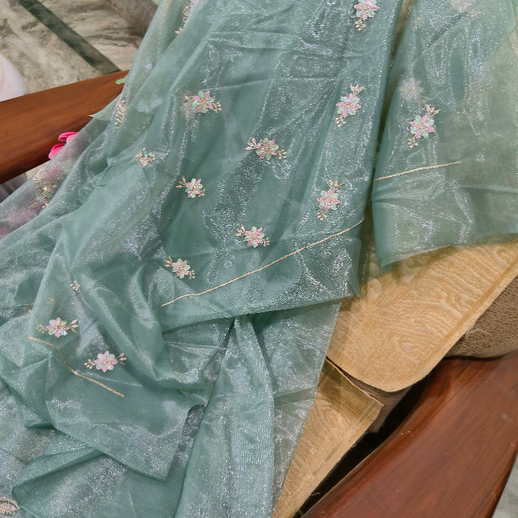 Sea Green Net Embroidered Saree