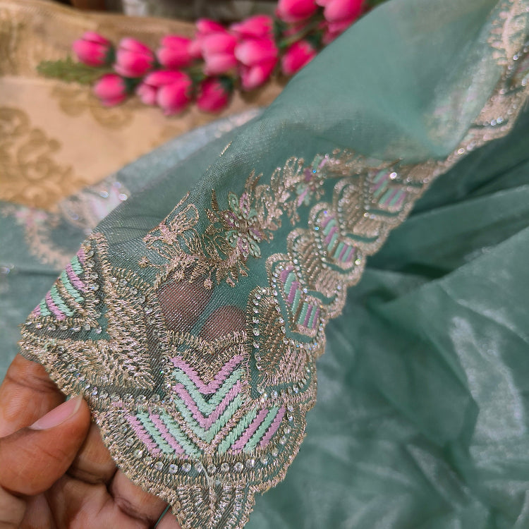 Sea Green Net Embroidered Saree