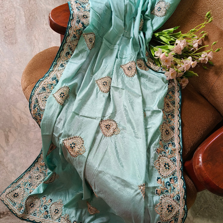 Blue Embroidery Artsilk Saree