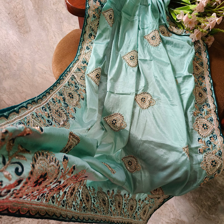 Blue Embroidery Artsilk Saree