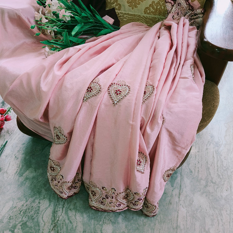 Pink Embroidery Artsilk Saree
