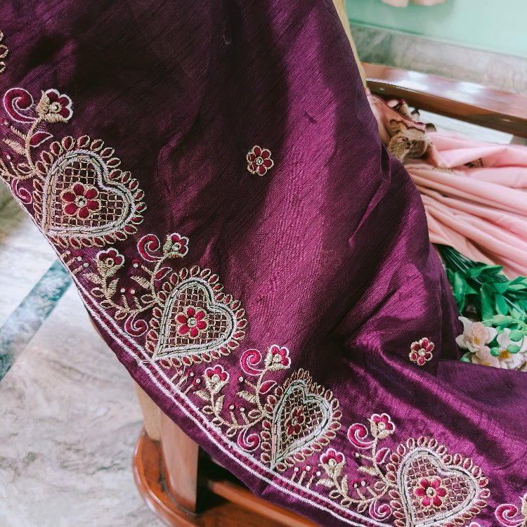 Pink Embroidery Artsilk Saree