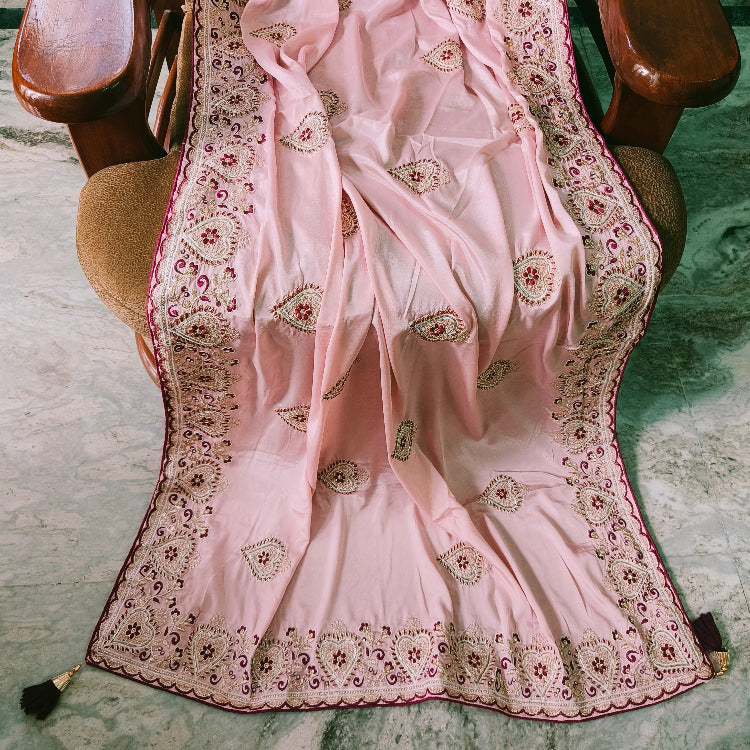 Pink Embroidery Artsilk Saree