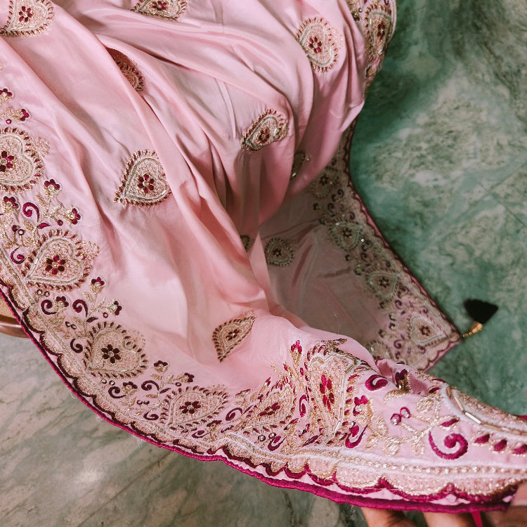 Pink Embroidery Artsilk Saree