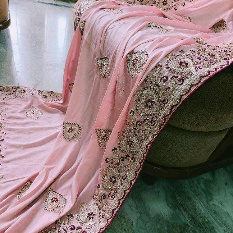 Pink Embroidery Artsilk Saree