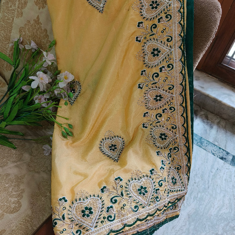 Pastel Yellow Embroidery Artsilk Saree