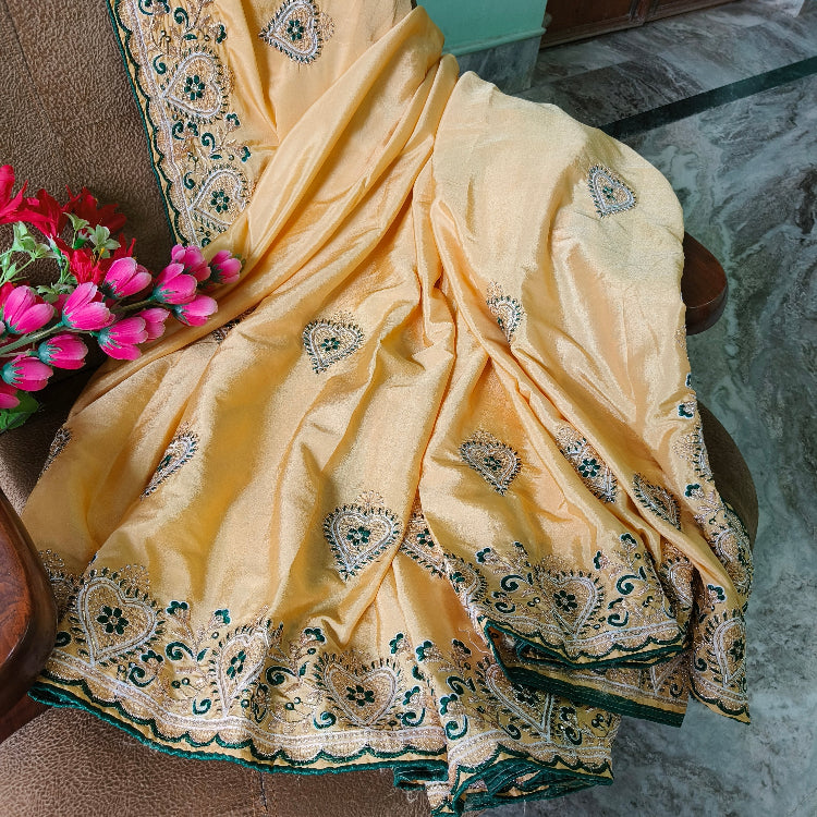 Pastel Yellow Embroidery Artsilk Saree