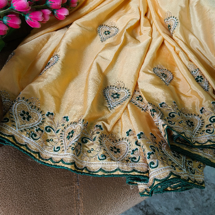 Pastel Yellow Embroidery Artsilk Saree
