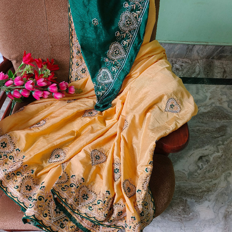 Pastel Yellow Embroidery Artsilk Saree
