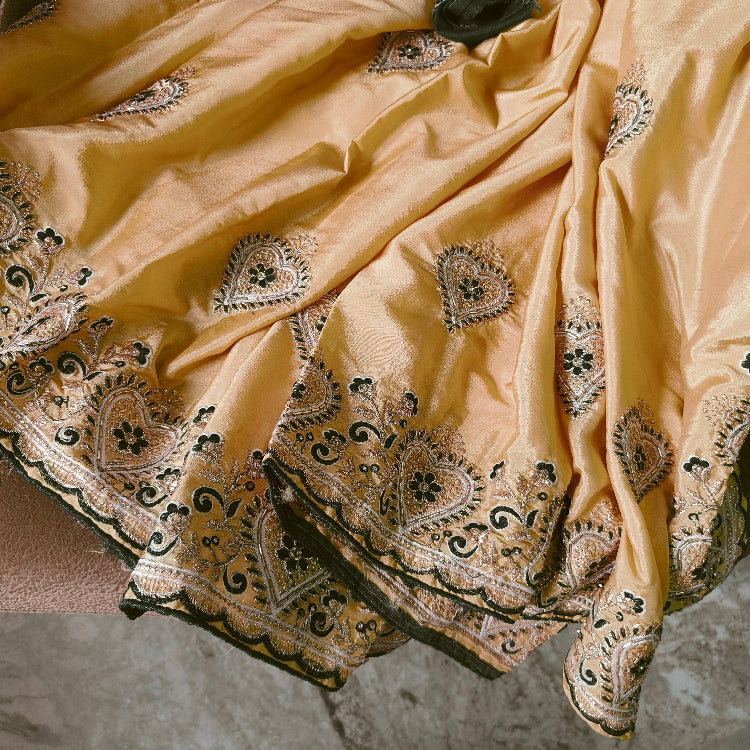 Pastel Yellow Embroidery Artsilk Saree
