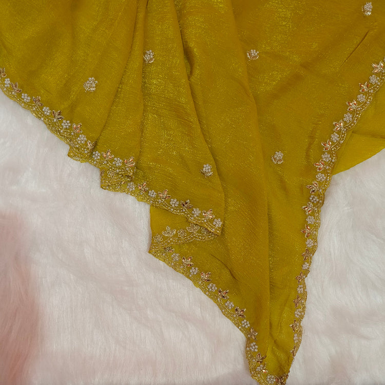 Olive Green Shimmer Embroidery Saree