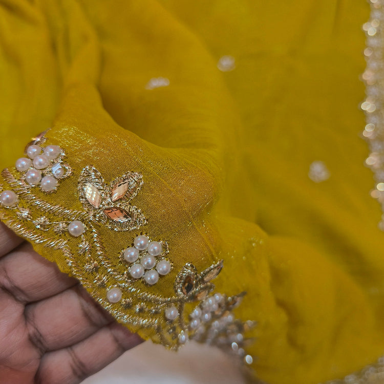 Olive Green Shimmer Embroidery Saree