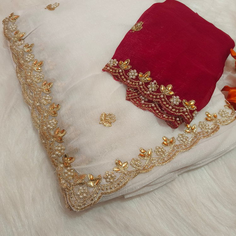White Shimmer Embroidery Saree