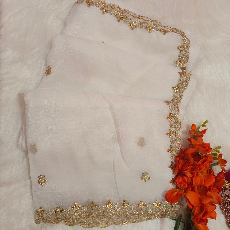 White Shimmer Embroidery Saree