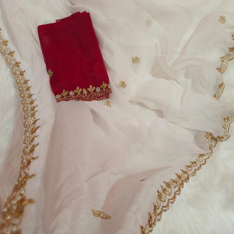 White Shimmer Embroidery Saree