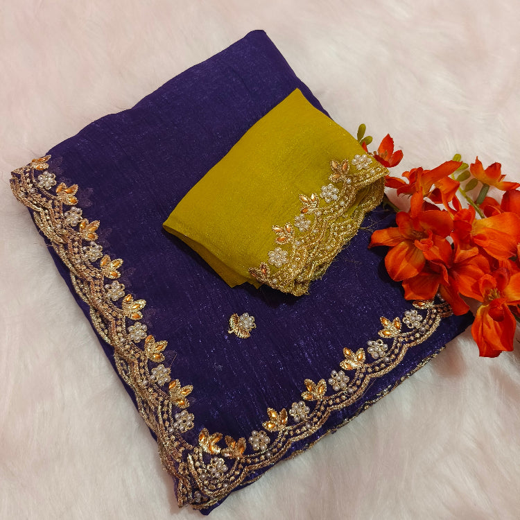Voilet Shimmer Embroidery Saree