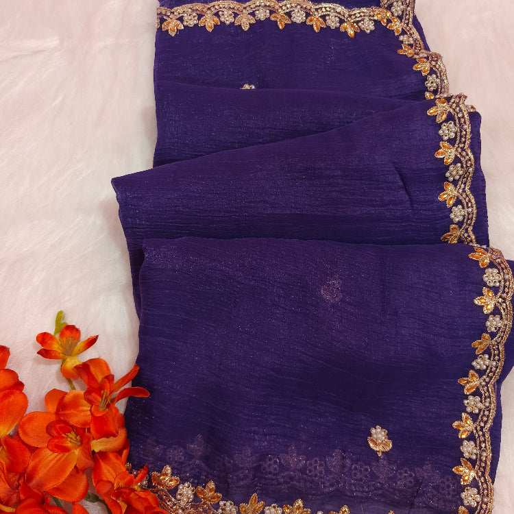 Voilet Shimmer Embroidery Saree