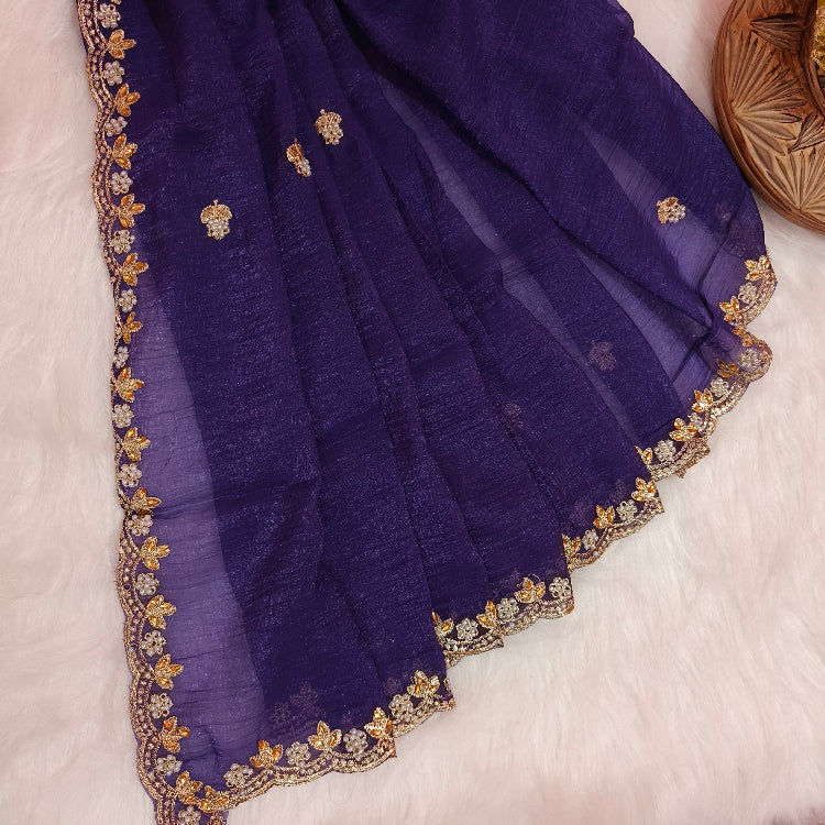 Voilet Shimmer Embroidery Saree