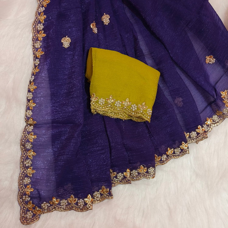 Voilet Shimmer Embroidery Saree