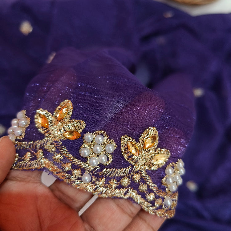 Voilet Shimmer Embroidery Saree