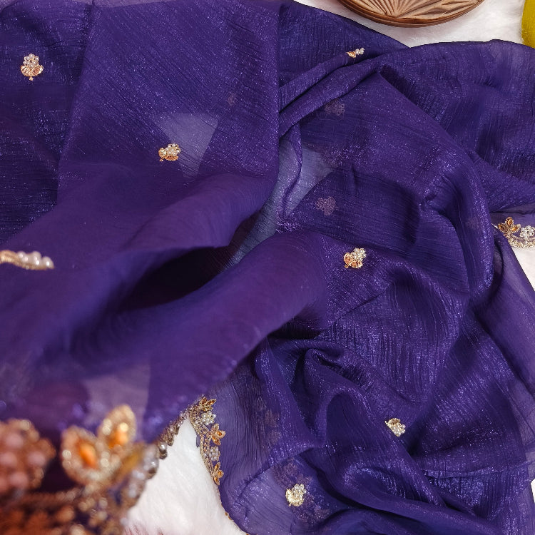 Voilet Shimmer Embroidery Saree