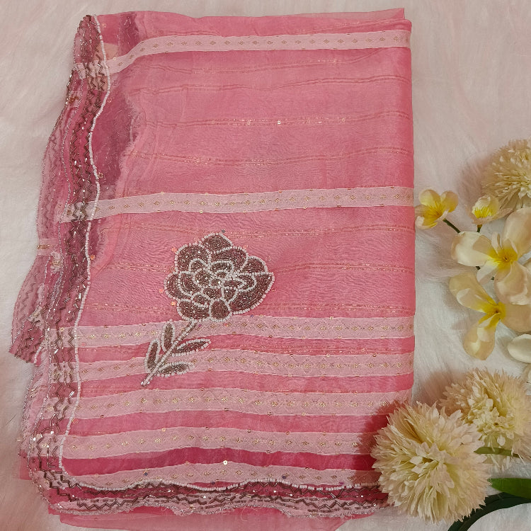 Pink Heavy Organza Saree