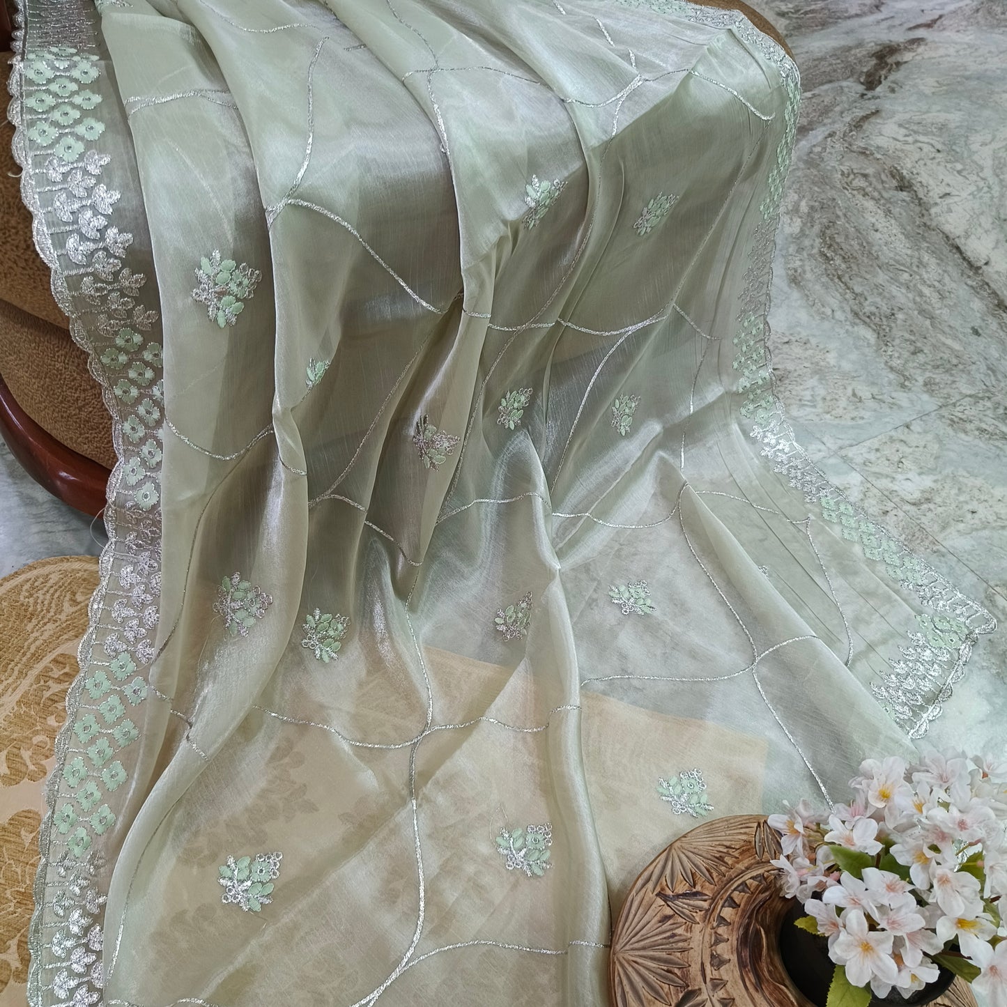 Pastel Green Shimmer Saree