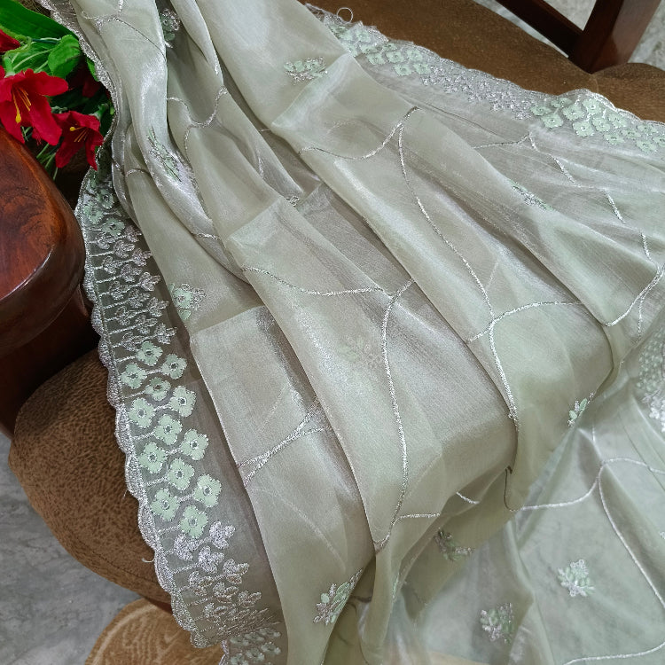 Pastel Green Shimmer Saree
