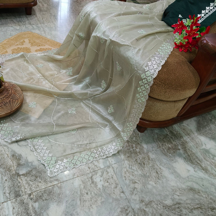 Pastel Green Shimmer Saree