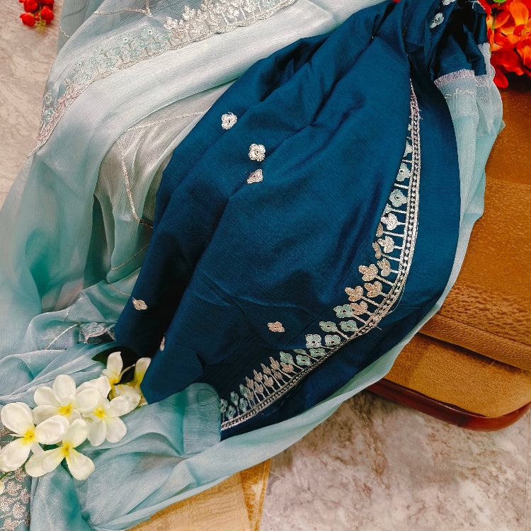 Blue Shimmer Saree