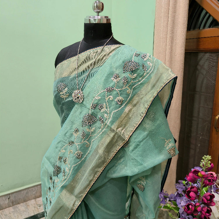 Sea Green Cotton Silk Saree