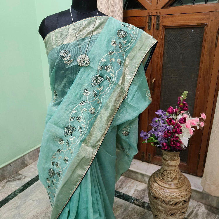 Sea Green Cotton Silk Saree