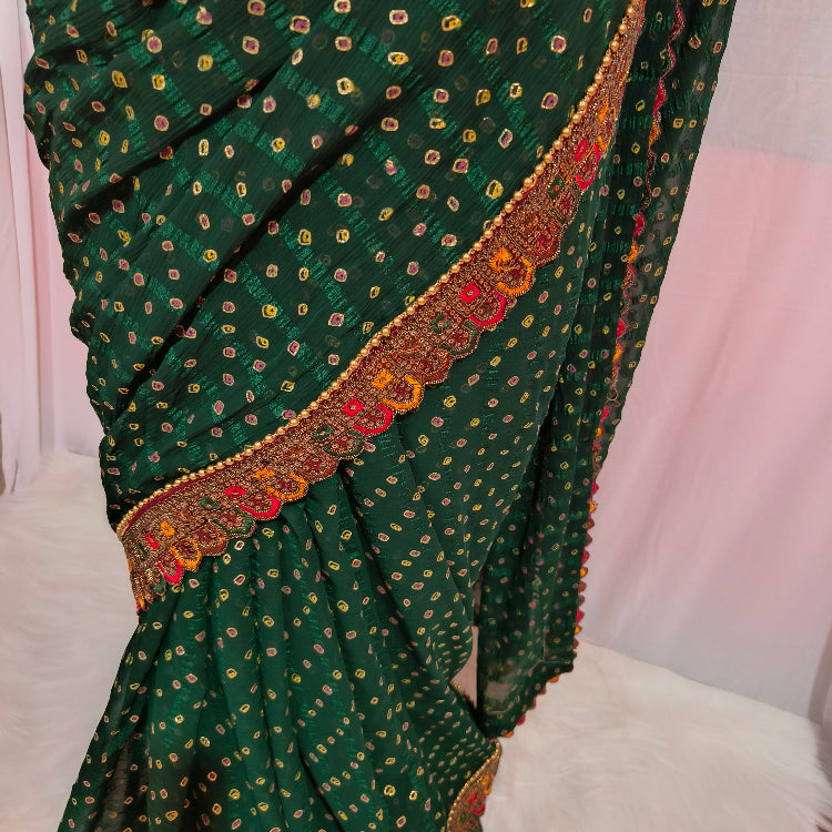 Green Chiffon Printed Saree