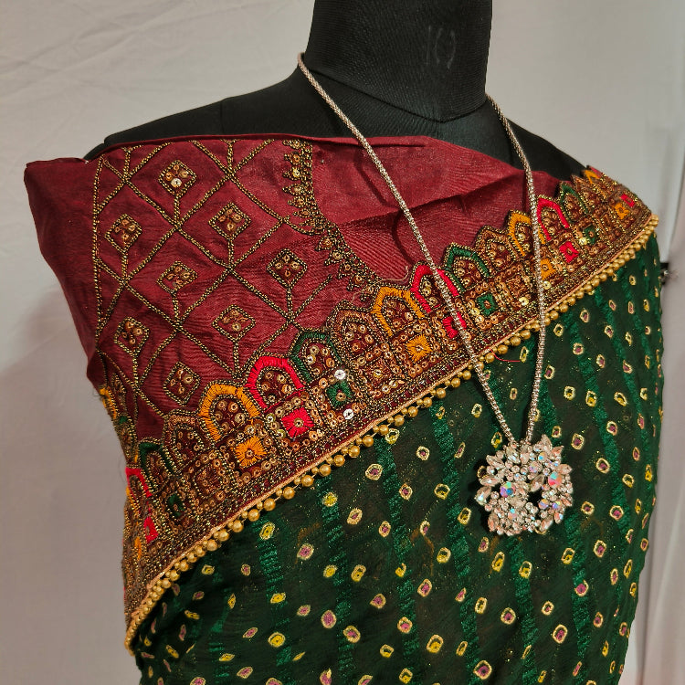 Green Chiffon Printed Saree