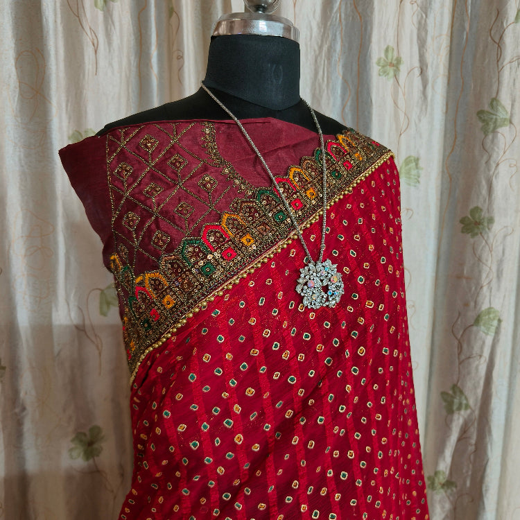 Red Georgette Printed Saree