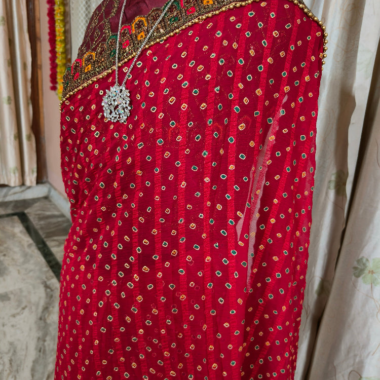 Red Georgette Printed Saree