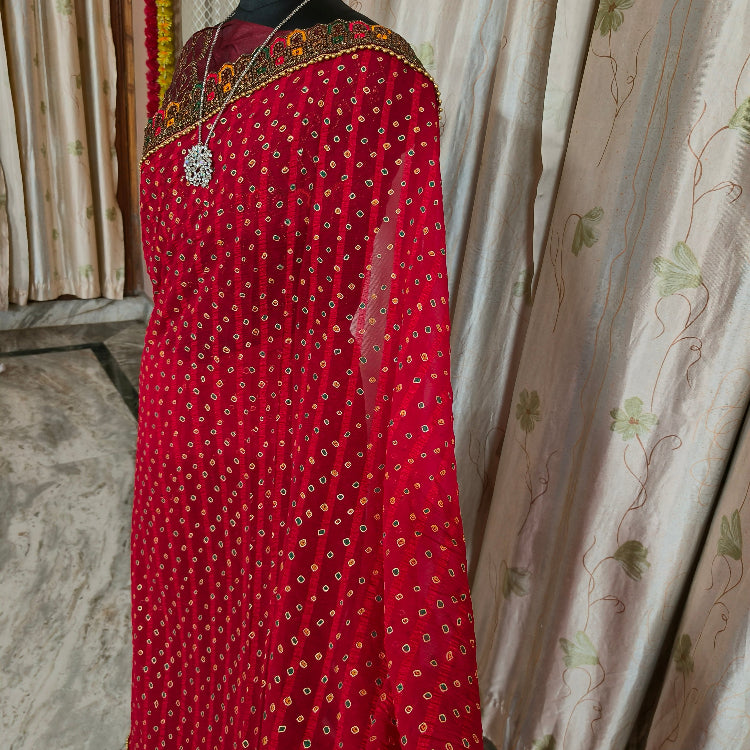 Red Georgette Printed Saree
