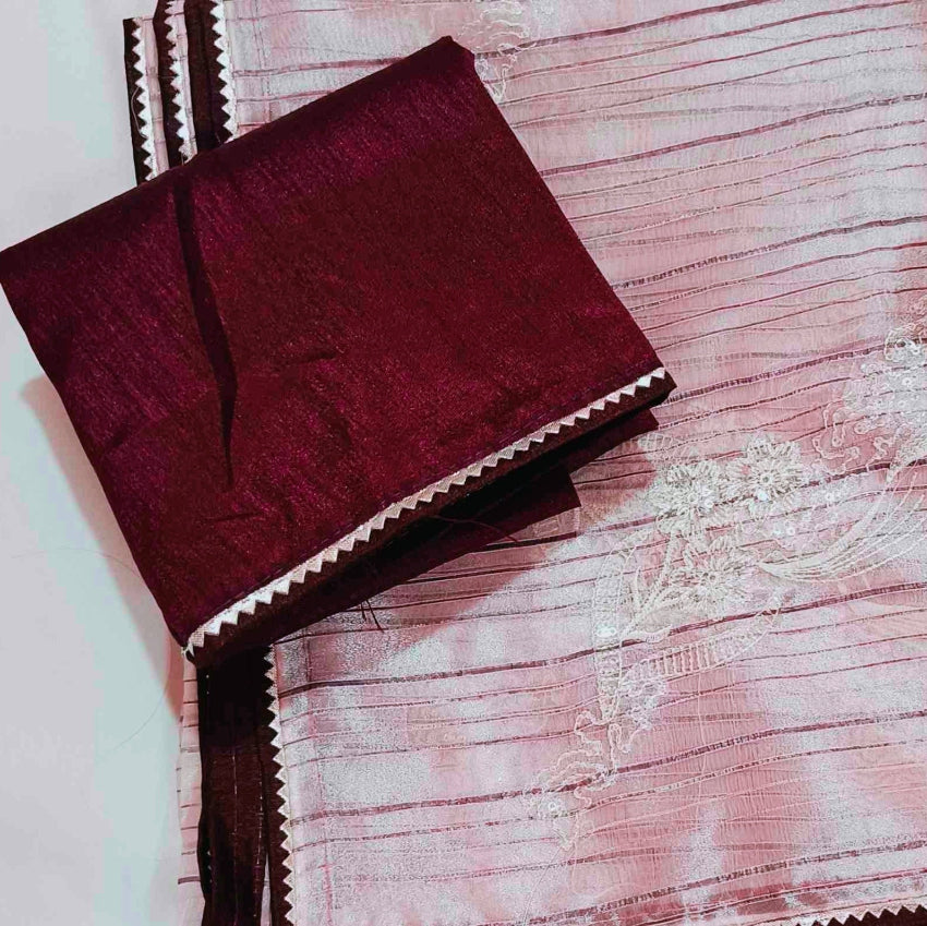 Organza Pastel Pink Saree
